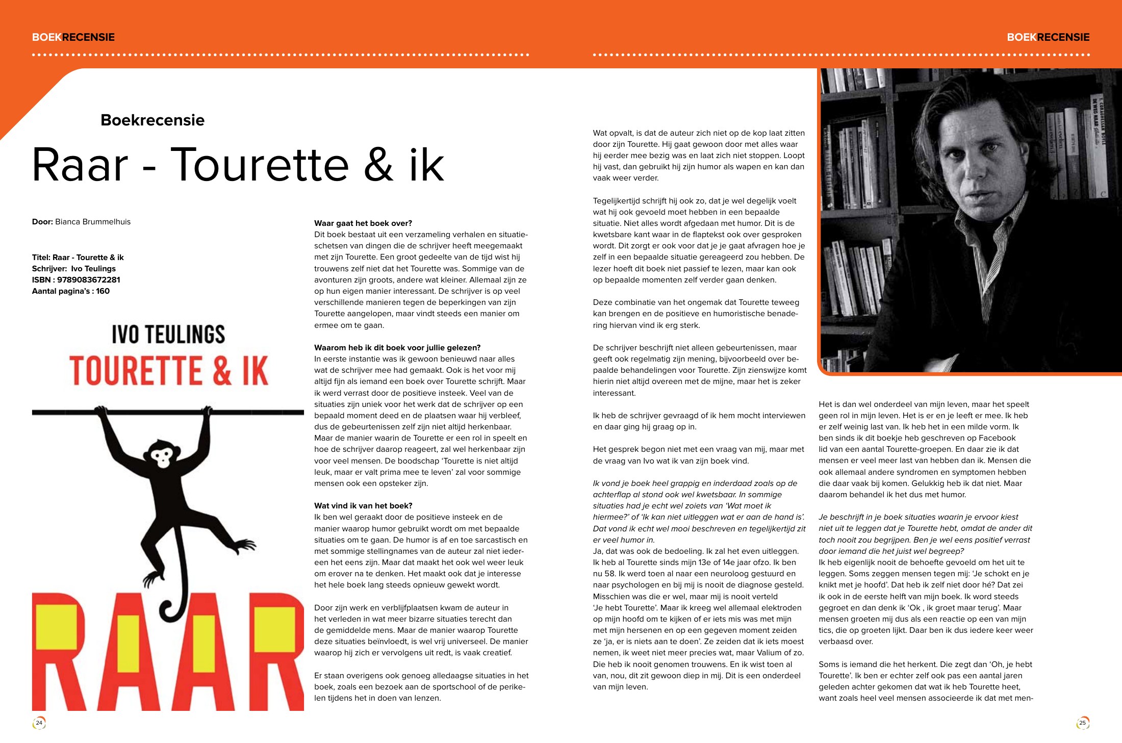 De eerste spread van het artikel in Tourette Magazine