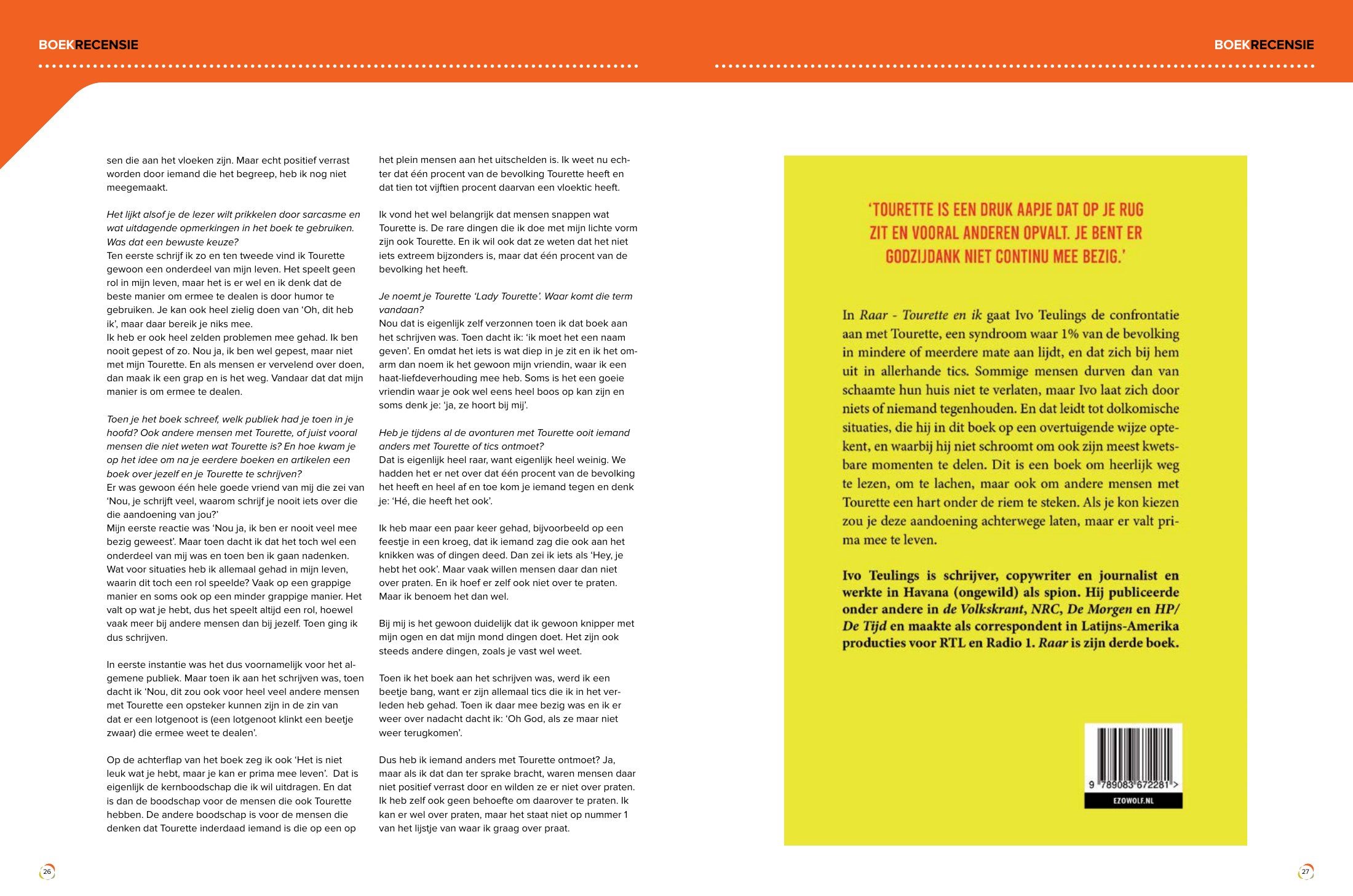 De tweede spread van het artikel in Tourette Magazine